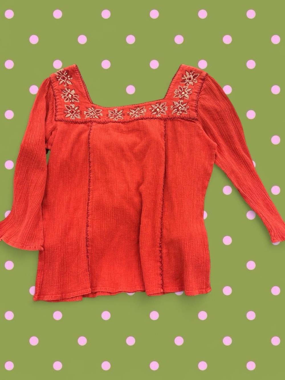 Sonoma Embroidered Square-Neck Orange-Red Tunic Top